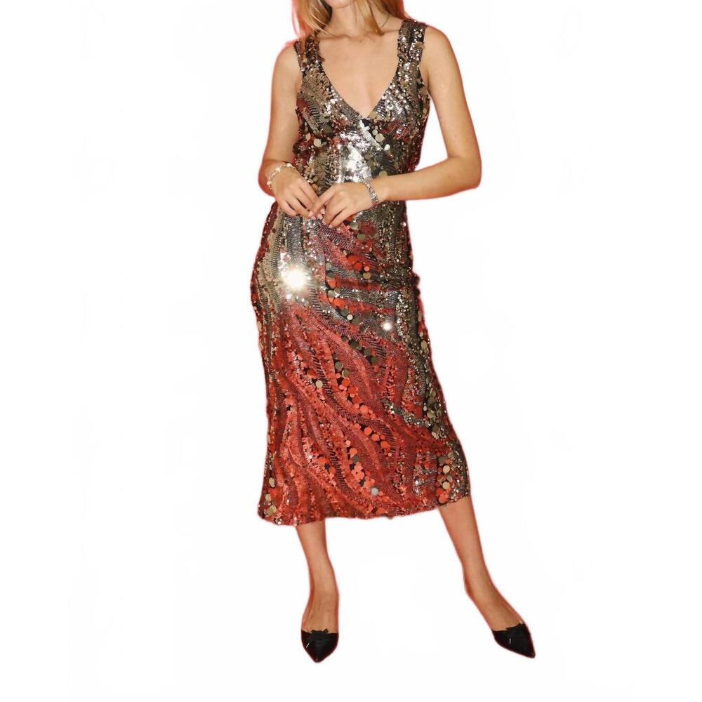 NEW BAILEY ROSE gwen v neck sequin paillettes party dress in gold